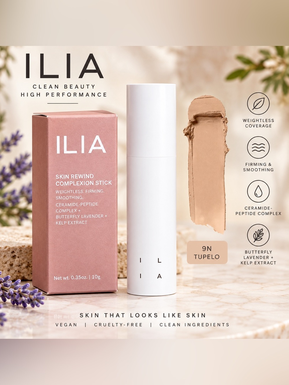 ILIA Skin Rewind Complexion Stick Foundation Stick 9N Tupelo NWT